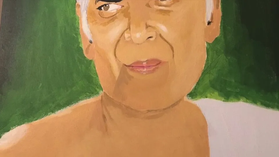 Still from a time-lapse of an acrylic portrait in progress